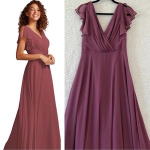 David’s Bridal Gown Size 8 Women’s Bridesmaid Prom Mauve Slit Flitter Sleeve